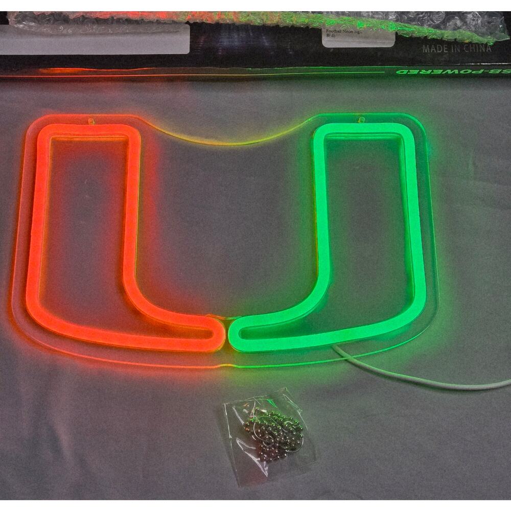 Miami Hurricanes LED Neon Light Sign Green Orange USB Powered Wall Decor UM Logo